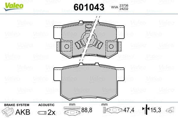 VALEO 601043 Brake pad set Rear Axle, incl. wear warning contact, with anti-squeak plate