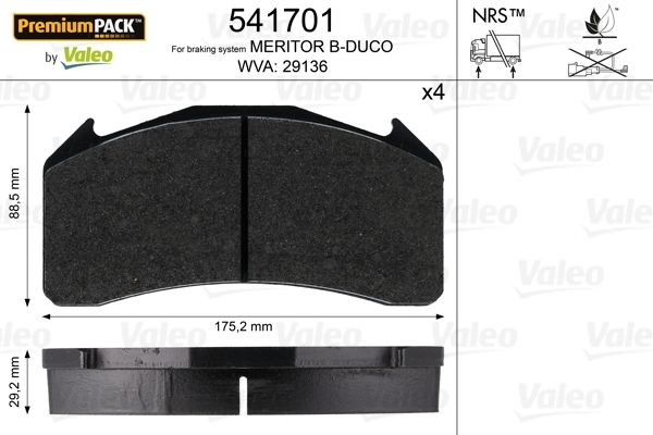 29136 VALEO E-PERFORMANCE, Front Axle, excl. wear warning contact, without lock screw set Height: 88,5mm, Width: 175,2mm, Thickness: 29,2mm Brake pads 541701 buy