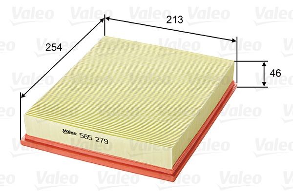 VALEO 585279 Air filter 46mm, 213mm, 254mm, Filter Insert