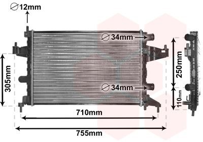 VAN WEZEL 37002303 Engine radiator Aluminium, 540 x 375 x 26 mm, Mechanically jointed cooling fins