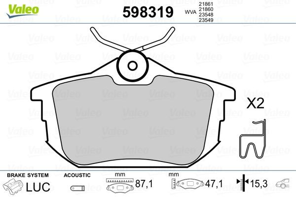 Original VALEO 21861 Brake pad kit 598319 for SMART FORFOUR