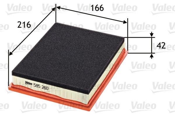 VALEO 585260 Air filter 42mm, 166mm, 216mm, Filter Insert, with pre-filter