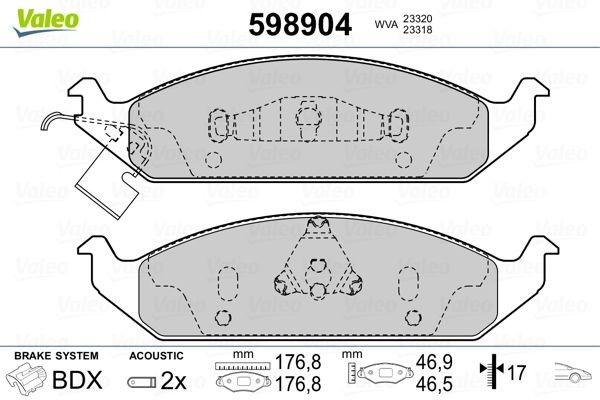 VALEO 598904 Brake pad set Front Axle, incl. wear warning contact, without anti-squeak plate