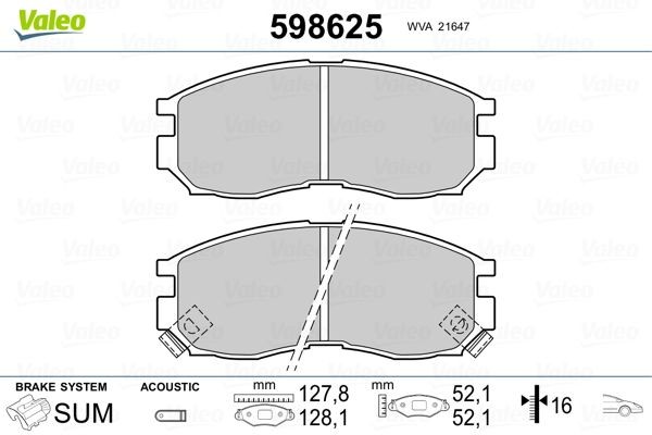 VALEO 598625 Brake pad set Front Axle, incl. wear warning contact, without anti-squeak plate