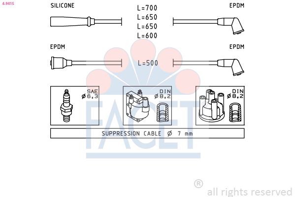 EPS 1.501.415 FACET 4.9415 Ignition Cable Kit 33700-60A10