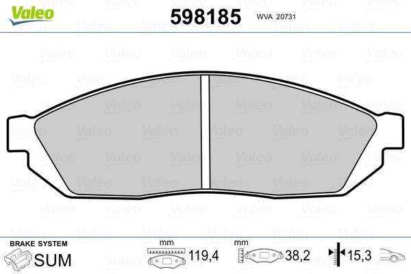 VALEO 598185 Brake pad set Front Axle, excl. wear warning contact, without anti-squeak plate