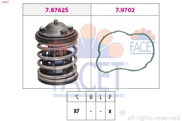 FACET 7.8827 Engine thermostat Opening Temperature: 87°C, Made in Italy - OE Equivalent, with seal