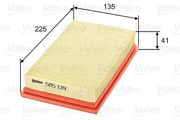 VALEO 585139 Air filter 41mm, 135mm, 225mm, Filter Insert