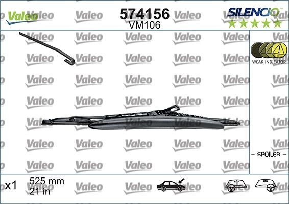 VALEO 574156 Wiper blade 525 mm Front, Standard, with spoiler, for left-hand/right-hand drive vehicles, 21 Inch