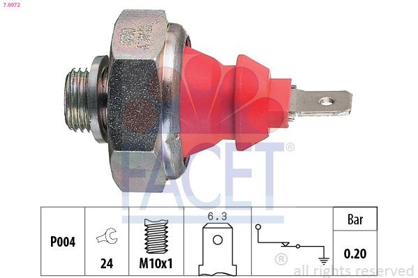 FACET 7.0072 Oil Pressure Switch M10x1, Made in Italy - OE Equivalent