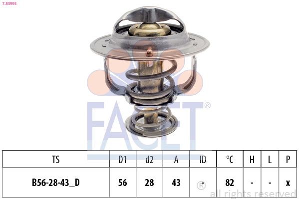 FACET 7.8399S Engine thermostat Opening Temperature: 82°C, 56mm, Made in Italy - OE Equivalent, without gasket/seal