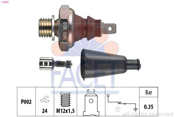FACET 7.0060 Oil Pressure Switch M12x1,5, Made in Italy - OE Equivalent
