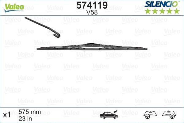 VALEO SILENCIO STANDARD 574119 Wiper blade 575 mm Front, Standard, 23 Inch , Hook fixing
