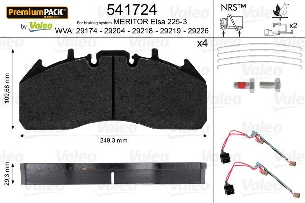 27174 VALEO E-PERFORMANCE, Front Axle, Rear Axle, incl. wear warning contact, with integrated wear warning contact, with lock screw set Height: 110mm, Width: 249,3mm, Thickness: 29,3mm Brake pads 541724 buy