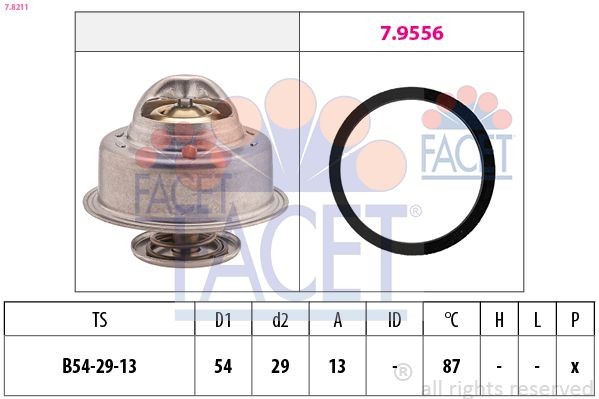 FACET 7.8211 Engine thermostat Opening Temperature: 87°C, 54mm, Made in Italy - OE Equivalent