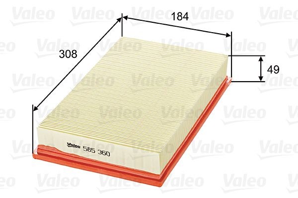 VALEO 49mm, 184mm, 308mm, Filter Insert Length: 308mm, Width: 184mm, Height: 49mm Engine air filter 585360 buy
