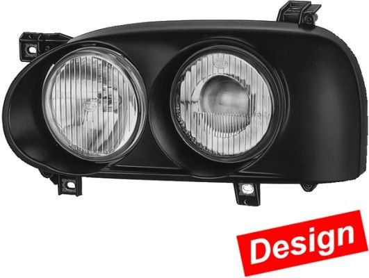 HELLA 1DL 007 385-021 Headlight Right, H1/H3, T4W, H1, H3, DE, Halogen, 12V, black, white, with high beam, with low beam, with position light x 124 mm, round , for right-hand traffic, with bulbs, without motor for headlamp levelling, ECE