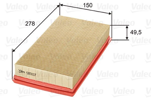 VALEO 50mm, 154mm, 285mm, Filter Insert Length: 285mm, Width: 154mm, Height: 50mm Engine air filter 585037 buy