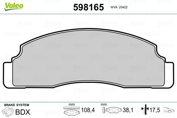 VALEO 598165 Brake pad set Front Axle, excl. wear warning contact, without anti-squeak plate
