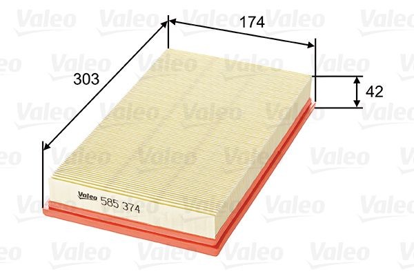VALEO 585374 Air filter 42mm, 174mm, 303mm, Filter Insert