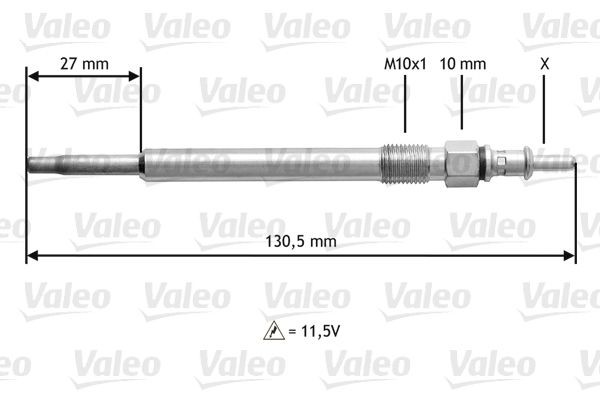 Heater plug VALEO 11,5V M10X1, 130,5 mm, 15 Nm - 345121