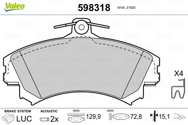 VALEO 598318 Brake pad set Front Axle, incl. wear warning contact, without anti-squeak plate