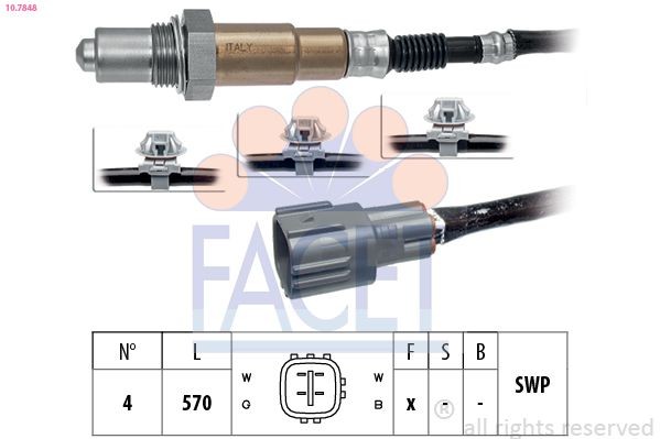 FACET 10.7848 Lambda sensor with fastening material, Made in Italy - OE Equivalent, Heated, Planar probe, Thread pre-greased, 4