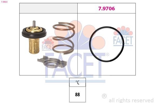 7.8822 FACET Coolant thermostat FIAT Opening Temperature: 88°C, Made in Italy - OE Equivalent