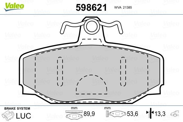 VALEO 598621 Brake pad set Rear Axle, excl. wear warning contact, without anti-squeak plate