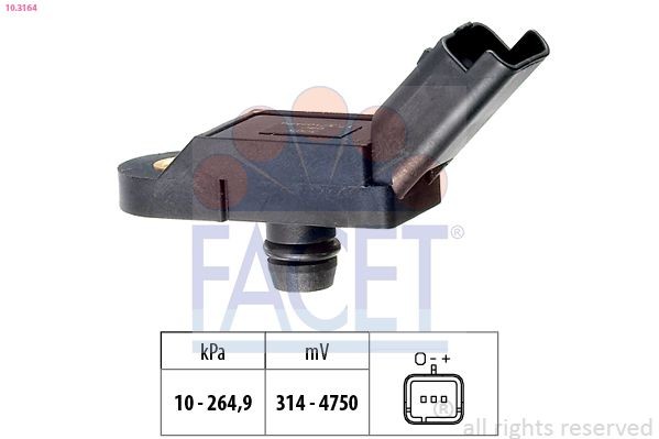 EPS 1.993.164 FACET Pressure from 10 kPa, Pressure to 265 kPa, Made in Italy - OE Equivalent Air Pressure Sensor, height adaptation 10.3164 buy