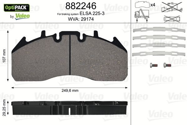 VALEO 882246 Brake pad set OPTIPACK, excl. wear warning contact, with bolts/screws