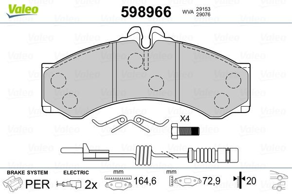VALEO incl. wear warning contact, without anti-squeak plate Height: 72,9mm, Width: 165mm, Thickness: 20mm Brake pads 598966 buy