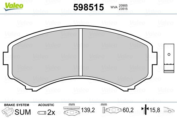 Buy Brake pad set VALEO 598515 - Tuning parts MAZDA MPV I (LV) online