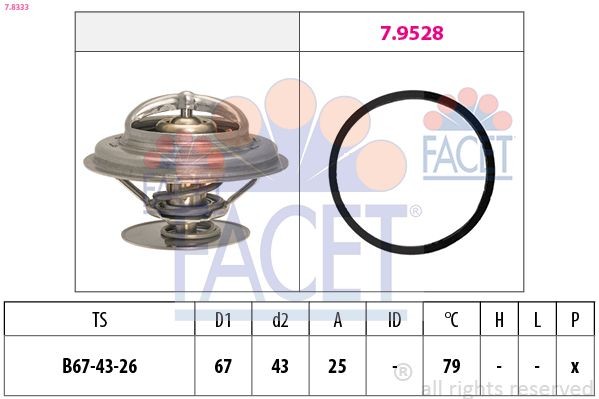 FACET 7.8333 Engine thermostat Opening Temperature: 79°C, 67mm, Made in Italy - OE Equivalent, with seal