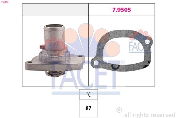 FACET 7.8482 Engine thermostat Opening Temperature: 87°C, Made in Italy - OE Equivalent