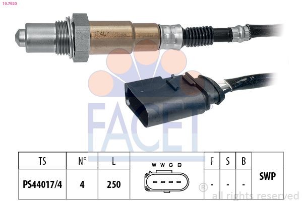 EPS 1.997.920 FACET Made in Italy - OE Equivalent, Heated, Planar probe, Thread pre-greased, 4 Cable Length: 250mm Oxygen sensor 10.7920 buy