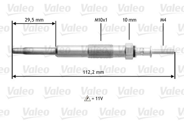345135 VALEO Glow plug RENAULT 11V M10X1, 112,2 mm, 15 Nm
