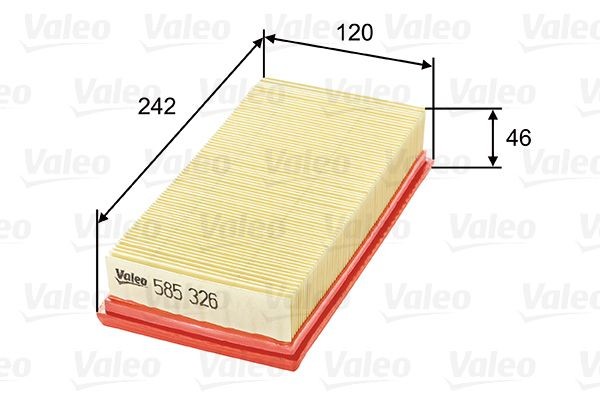 VALEO 585326 Air filter 47mm, 120mm, 242mm, Filter Insert