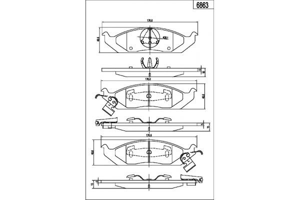 MAPCO Front Axle Height: 46,7mm, Width: 177mm, Thickness: 15,4mm Brake pads 6863 buy