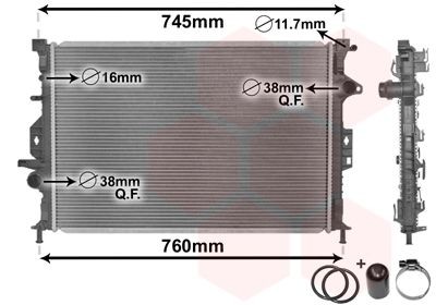 VAN WEZEL 18002425 Engine radiator Aluminium, 670 x 460 x 25 mm, *** IR PLUS ***, with accessories, with overflow pipe, Brazed cooling fins