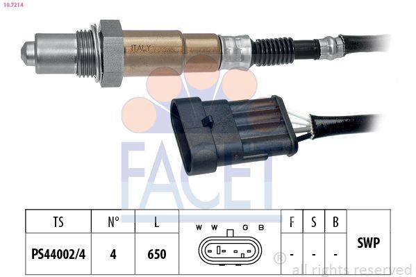 EPS 1.997.214 FACET Made in Italy - OE Equivalent, Heated, Planar probe, Thread pre-greased, 4 Cable Length: 650mm Oxygen sensor 10.7214 buy