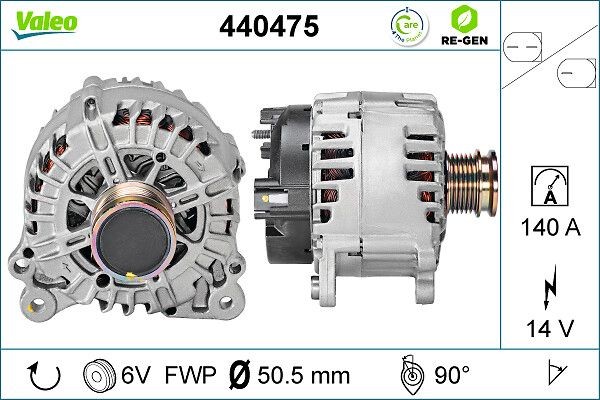 VALEO 440475 Alternators 14V, 140A, R 90, Ø 51 mm, REMANUFACTURED PREMIUM