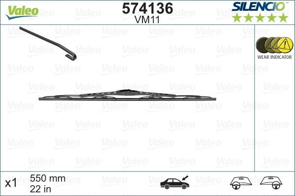 VALEO 574136 Scheibenwischer 550 mm vorne, Standard, für  Links-/Rechtslenker, 22 Zoll VM11