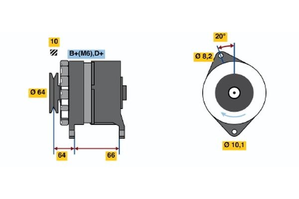 K1 (R) 14V 23/55A BOSCH 14V, 55A, excl. vacuum pump, Ø 64 mm Generator 0 120 489 344 buy