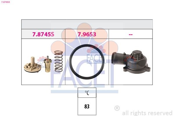 7.8745K FACET Coolant thermostat AUDI Opening Temperature: 83°C, Made in Italy - OE Equivalent, with connection adapters