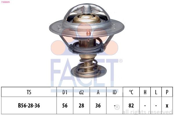 FACET 7.8222S Engine thermostat Opening Temperature: 82°C, 56mm, Made in Italy - OE Equivalent, without gasket/seal