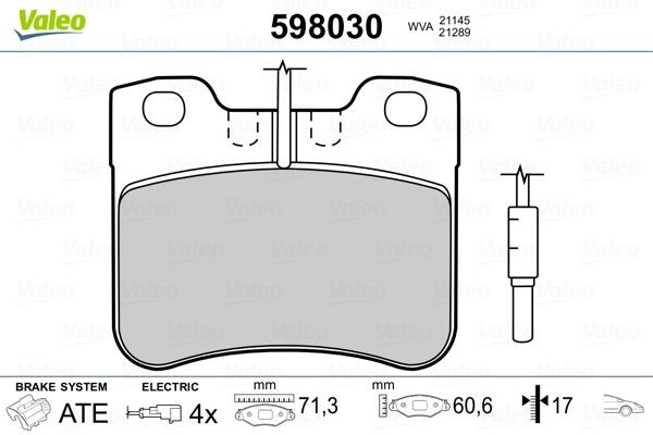 VALEO 598030 Brake pad set Front Axle, incl. wear warning contact, with anti-squeak plate
