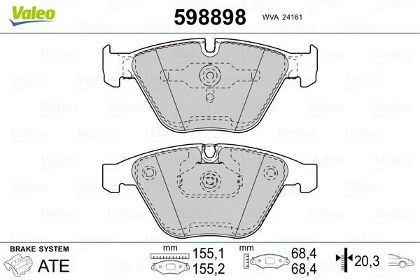 VALEO 598898 Brake pad set Front Axle, excl. wear warning contact, with anti-squeak plate