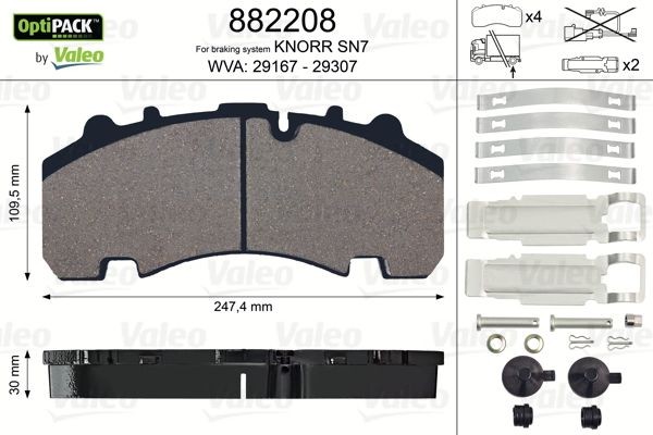 29167 VALEO OPTIPACK, Rear Axle, excl. wear warning contact, without bolts/screws Height: 109,5mm, Width: 247mm, Thickness: 30mm Brake pads 882208 buy