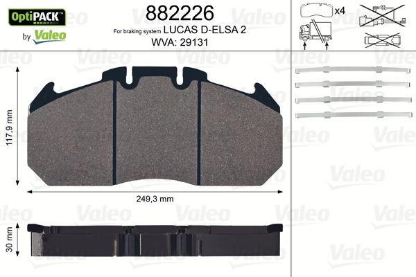 29131 VALEO OPTIPACK, excl. wear warning contact, without bolts/screws Height: 117,9mm, Width: 249mm, Thickness: 30mm Brake pads 882226 buy